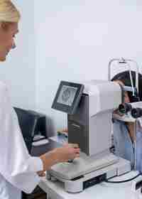 Screen Showing Eye Of Patient While Eye Doctor Making Examination
